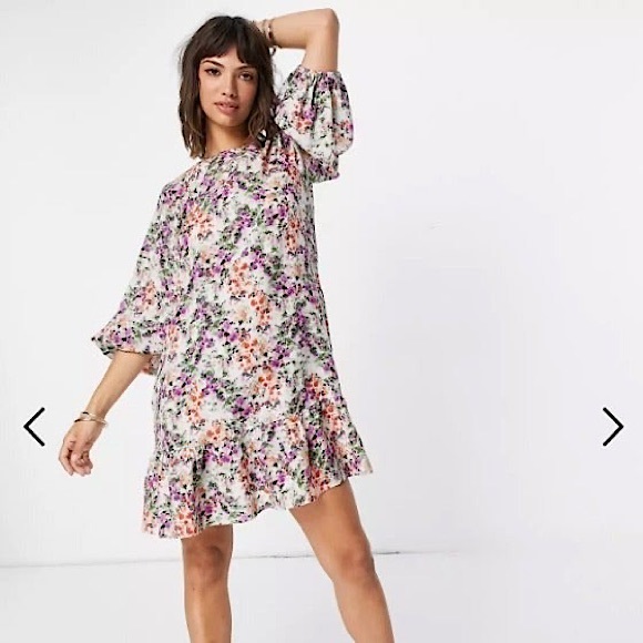 & other stories cream beige apricot floral mini dress large UK 14-16 vgc
